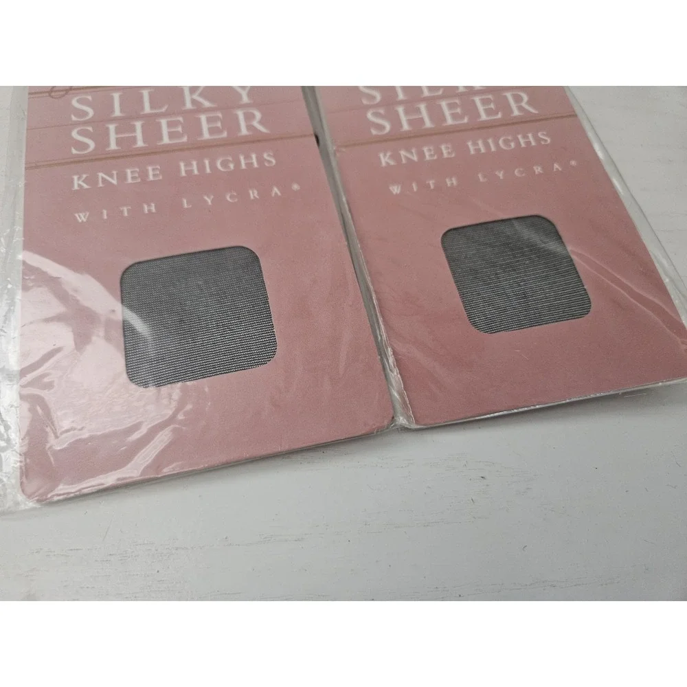 VTG Jaclyn Smith Silky Sheer Jet Black Nylon Pantyhose Lycra Set‎ Of 2